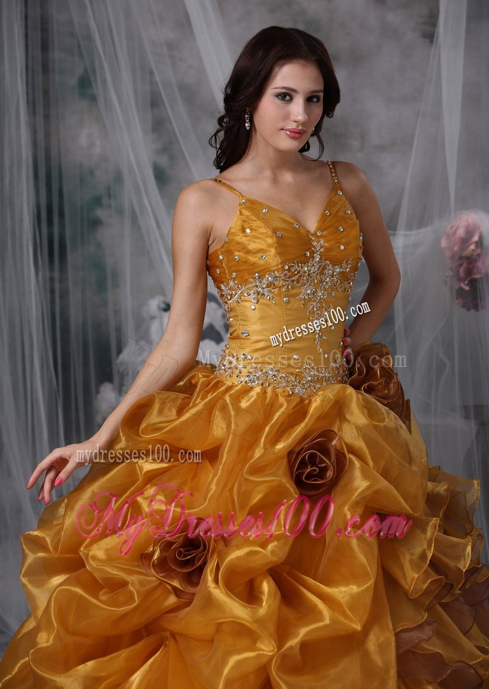 Brown Ball Gown Straps Beading and Appliques Quinceanera Dress Pick-ups